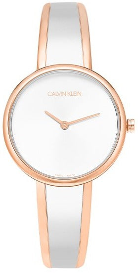 Calvin Klein K4E2N61Y rose gold and silver women's watch with silver dial and rose gold hands