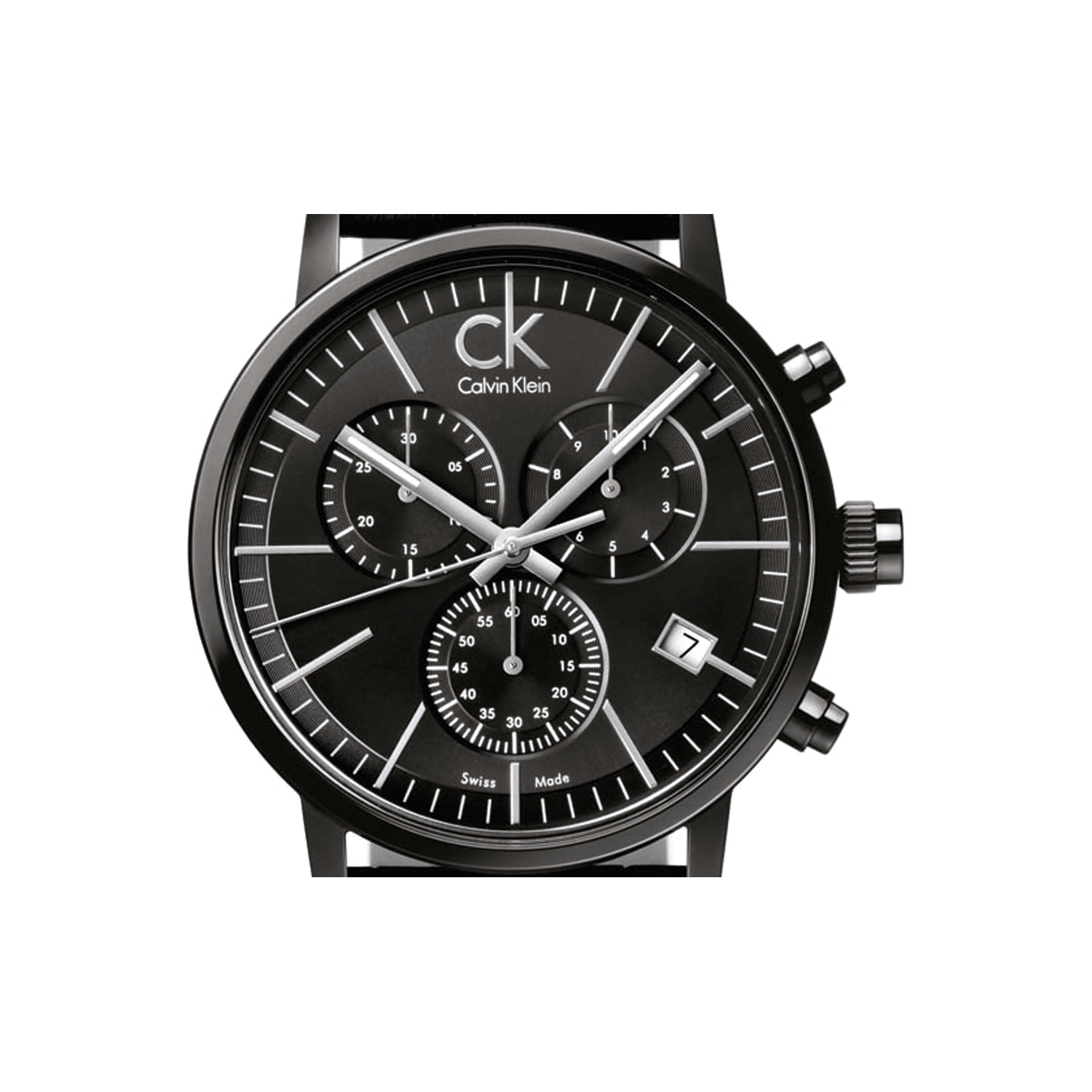 Calvin Klein Post Minimal chronograph watch front view on white background