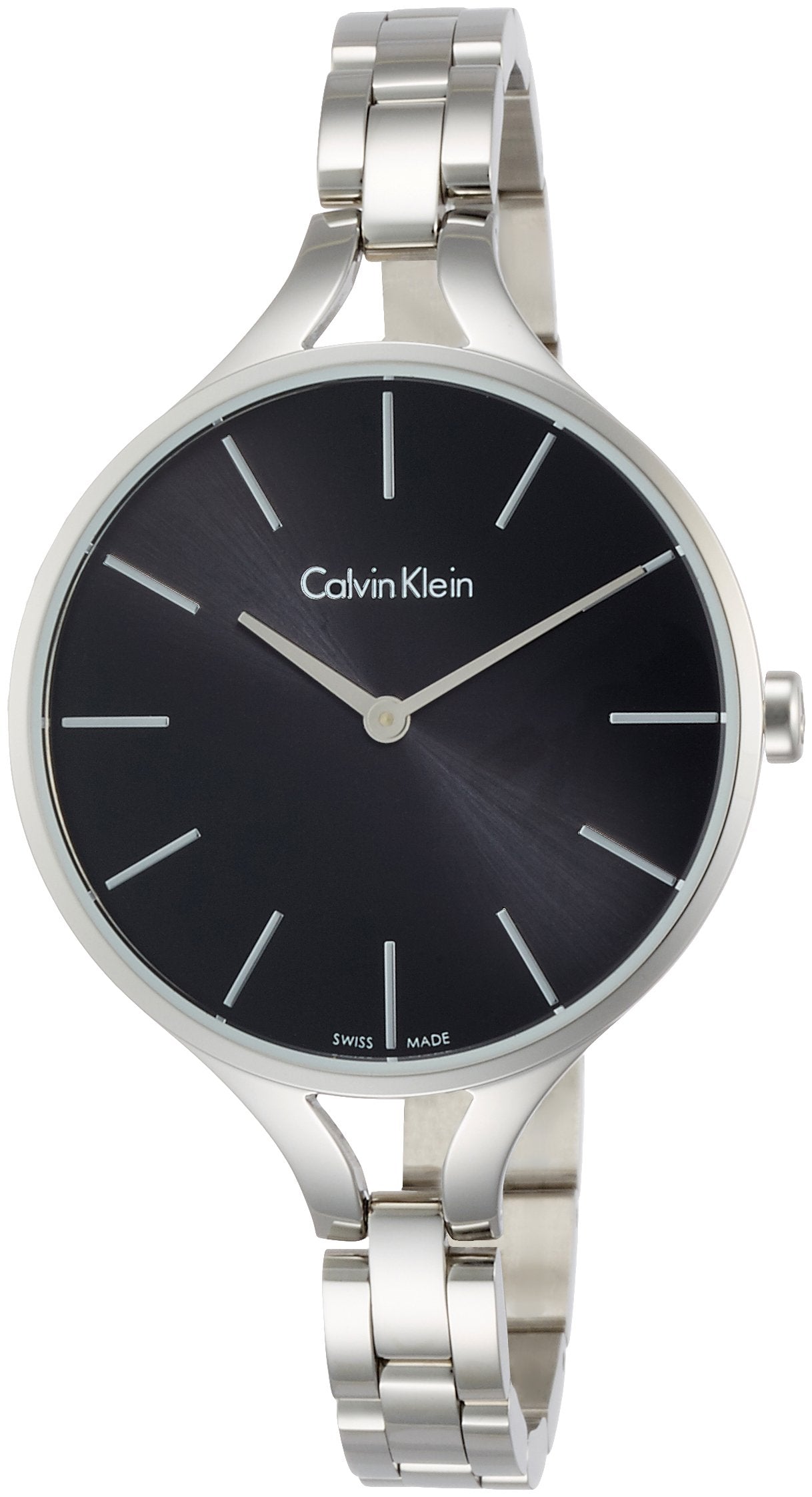 Calvin Klein Graphic black dial ladies bangle watch with silver-tone bracelet