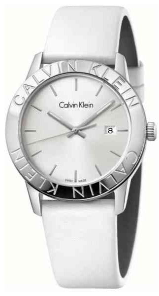 Calvin Klein Minimal Extension white dial ladies watch with silver case and white rubber strap