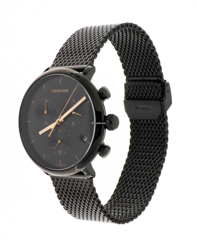 Calvin Klein K8M27421 watch side profile showing mesh strap and case thickness