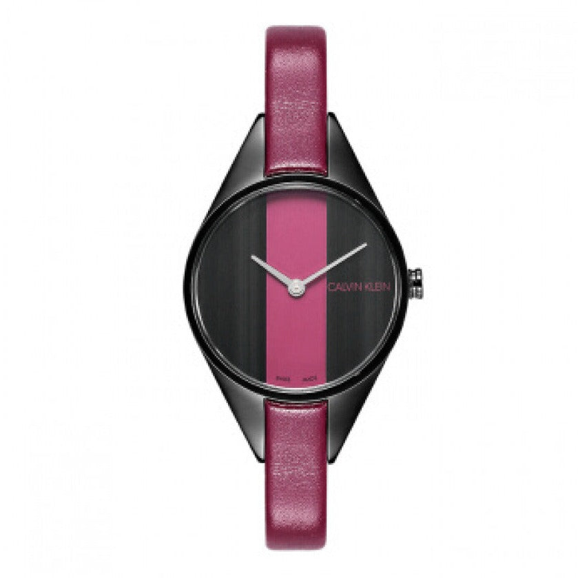 Calvin Klein Rebel watch with burgundy strap and red and black dial