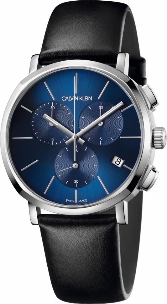 Calvin Klein K8Q371CN chronograph men's watch with blue dial and black leather strap