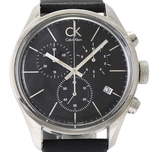 Close-up of Calvin Klein Masculine watch dial showing chronograph subdials and date window