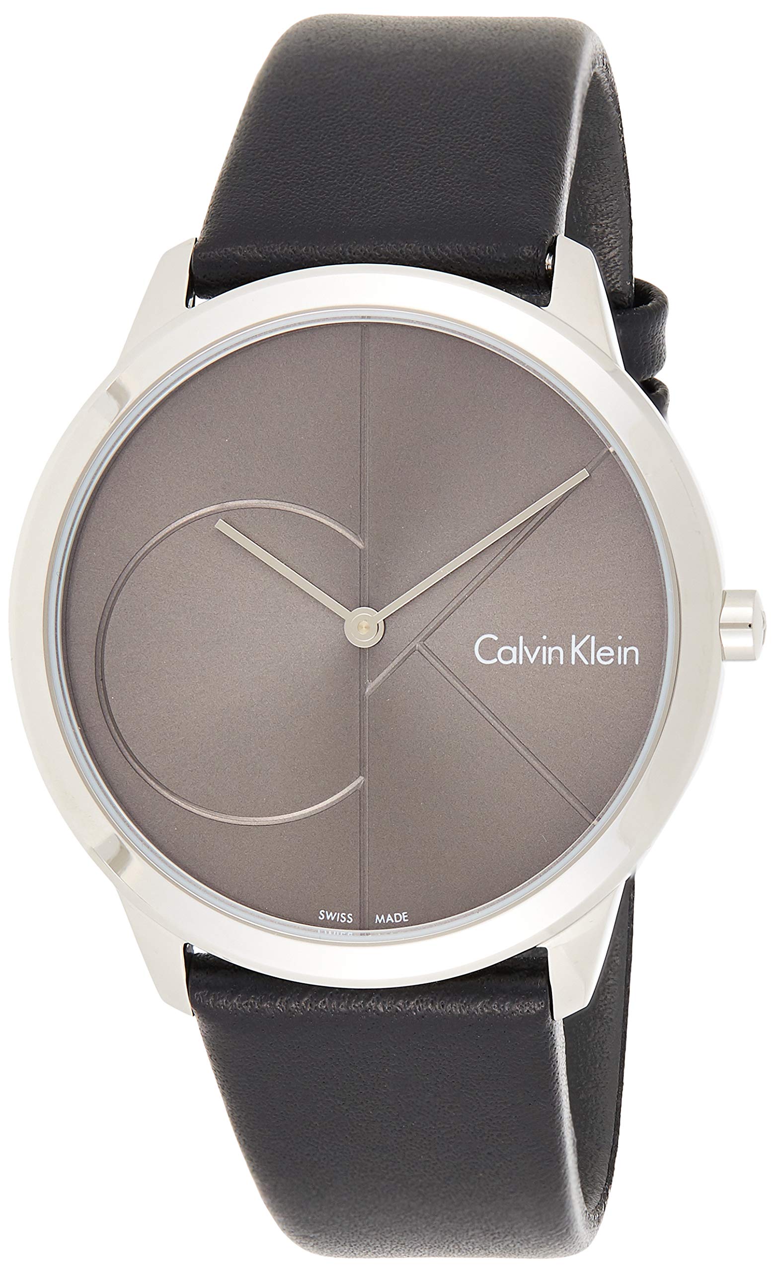 Calvin Klein Minimal men's watch with grey dial and black leather strap