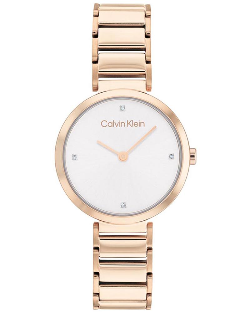CALVIN KLEIN Minimalistic T Bar watch with white dial, gold case and bracelet