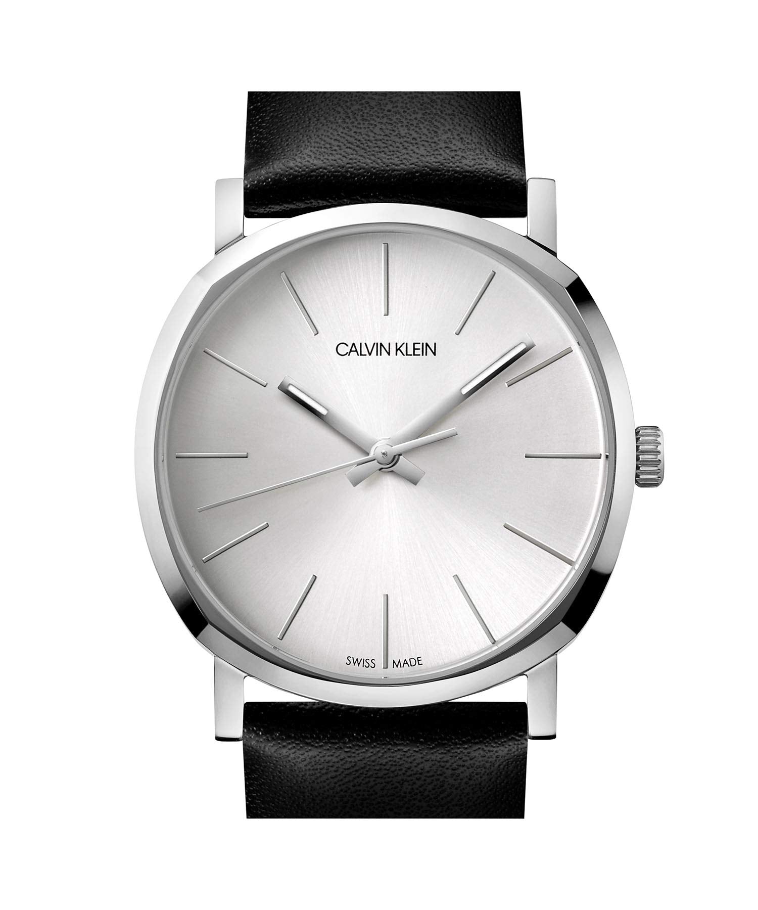 Top-down view of Calvin Klein Posh watch showing silver dial and case