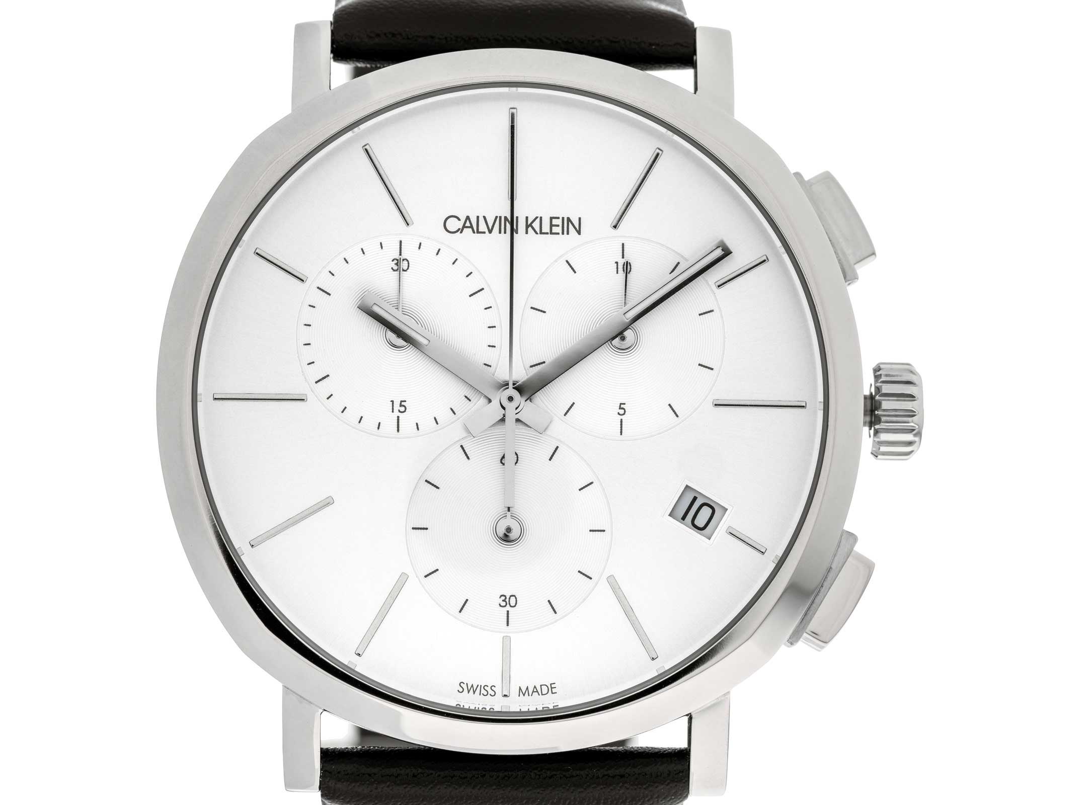 Calvin Klein Posh dial detail showing chronograph subdials and date window