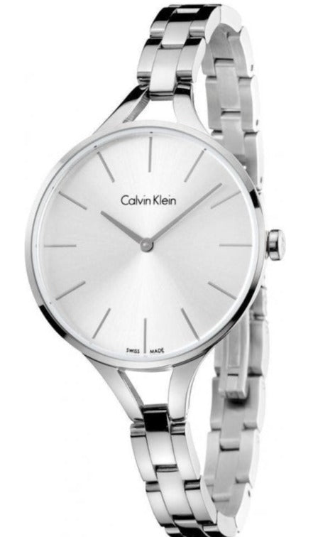 Calvin Klein Rise women's watch with white dial and silver-tone stainless steel bracelet