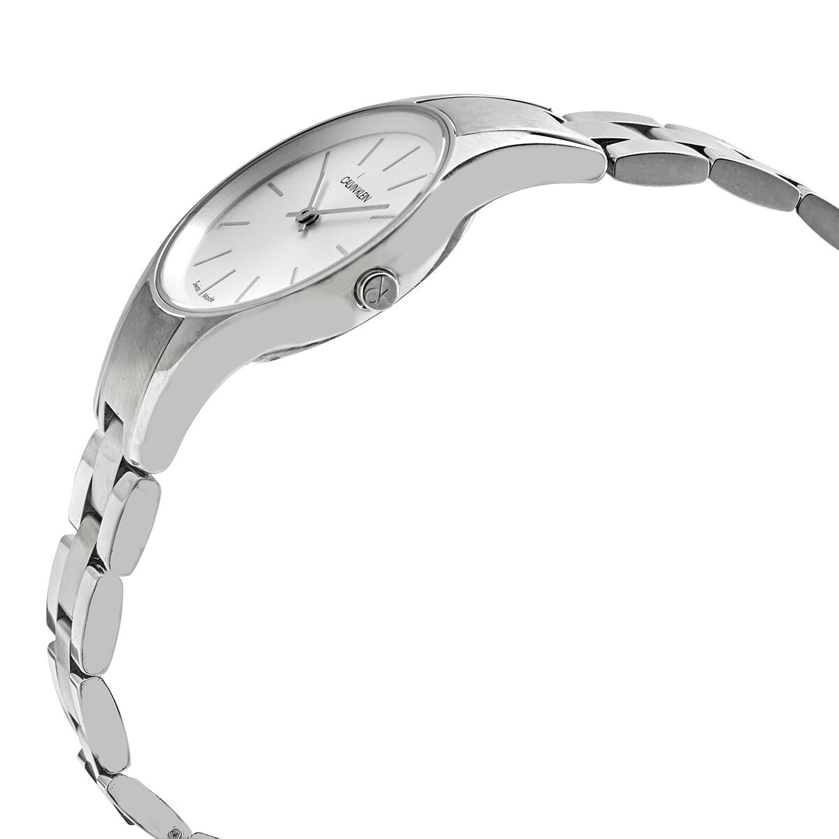Calvin Klein Simplicity ladies watch side profile showing case and bracelet
