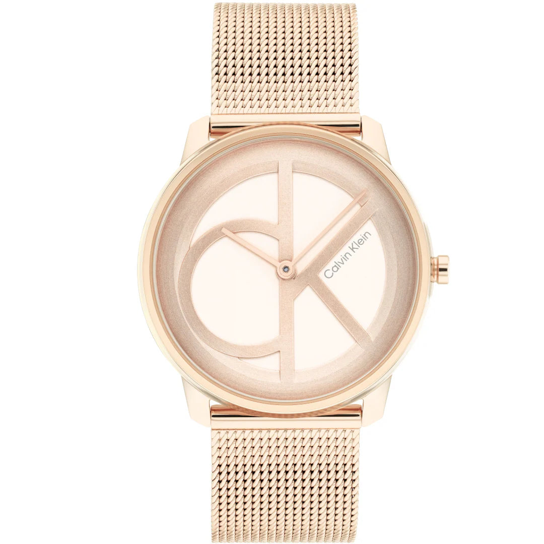 Calvin Klein Statement gold women's watch with CK logo dial and mesh strap