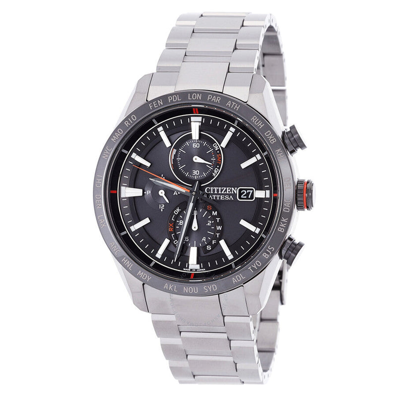 Citizen Attesa Perpetual Chronograph Eco-Drive Black Dial Men's Watch AT8189-61E - The Watches Men & Co