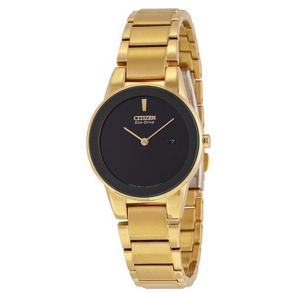 Citizen Axiom Black Dial Yellow Gold-tone Ladies Watch GA1052-55E - The Watches Men & Co