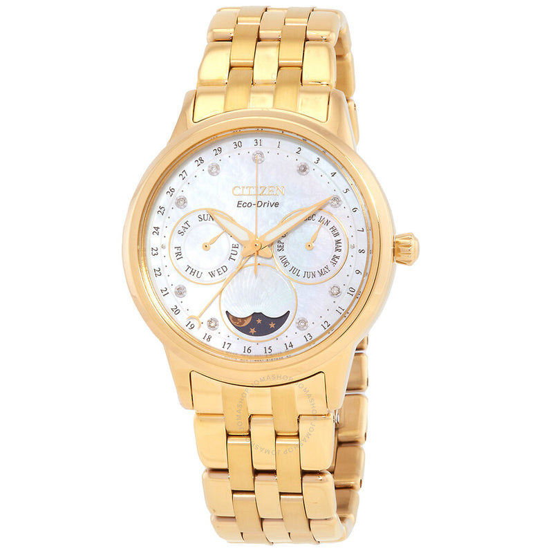 Citizen Calendrier Moon Phase Diamond White Mother of Pearl Dial Ladies Watch FD0002-57D - The Watches Men & Co