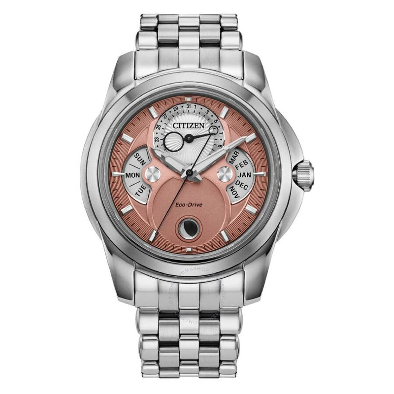 Citizen Calendrier Moon Phase Eco-Drive Salmon Dial Watch BU0080-52X - The Watches Men & Co