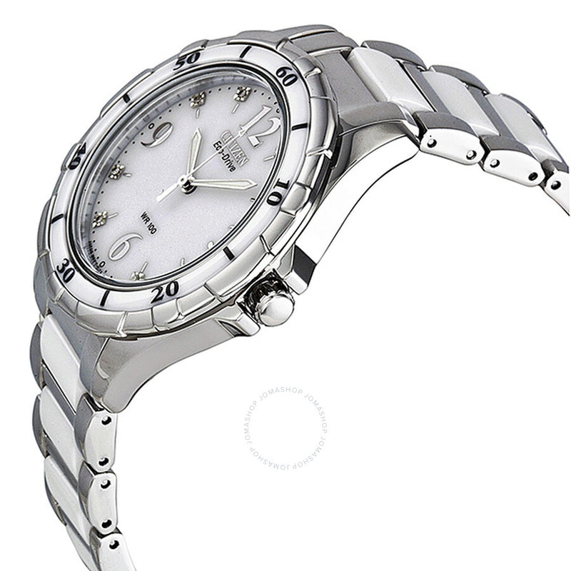 Citizen Ceramic Eco-Drive Diamond White Dial Ladies Watch EM0030-59A - The Watches Men & Co #2