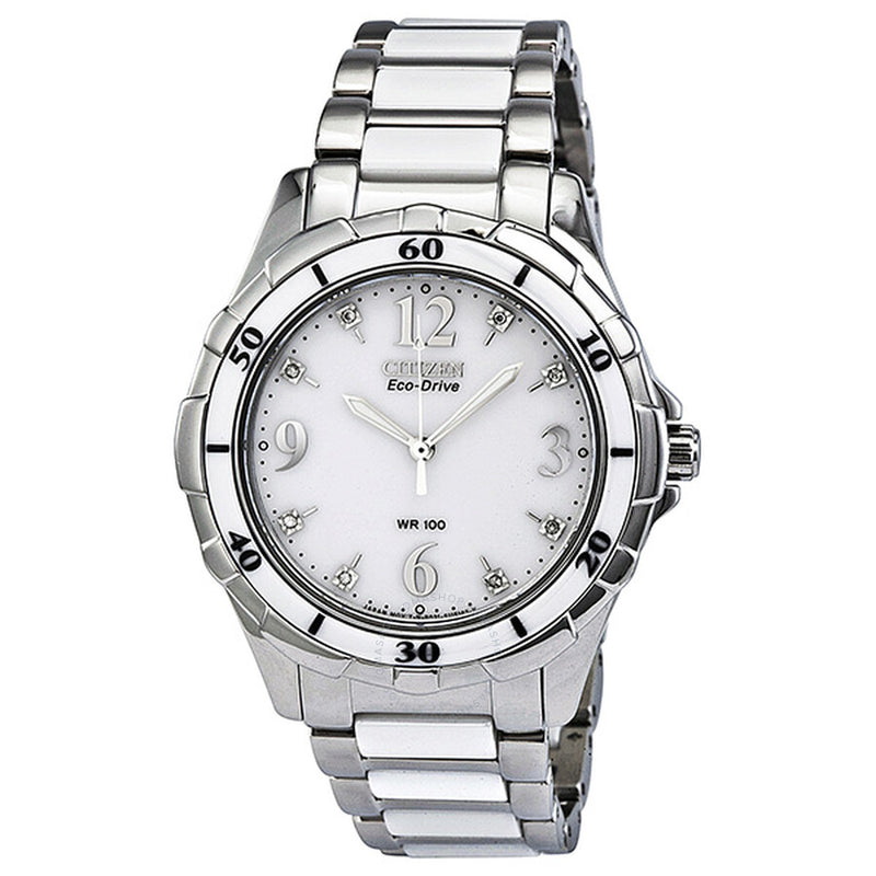 Citizen Ceramic Eco-Drive Diamond White Dial Ladies Watch EM0030-59A - The Watches Men & Co