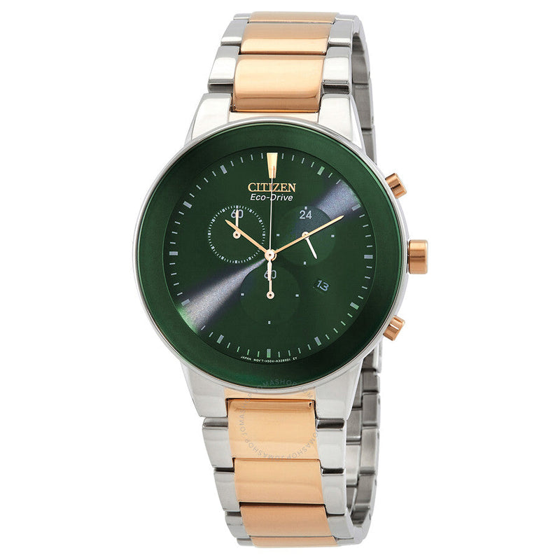Citizen Chronograph GMT Eco-Drive Green Dial Men's Watch AT2244-84X - The Watches Men & Co