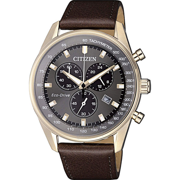 Citizen Chronograph Grey Dial Brown Leather Men's Watch AT2393-17H - The Watches Men & Co