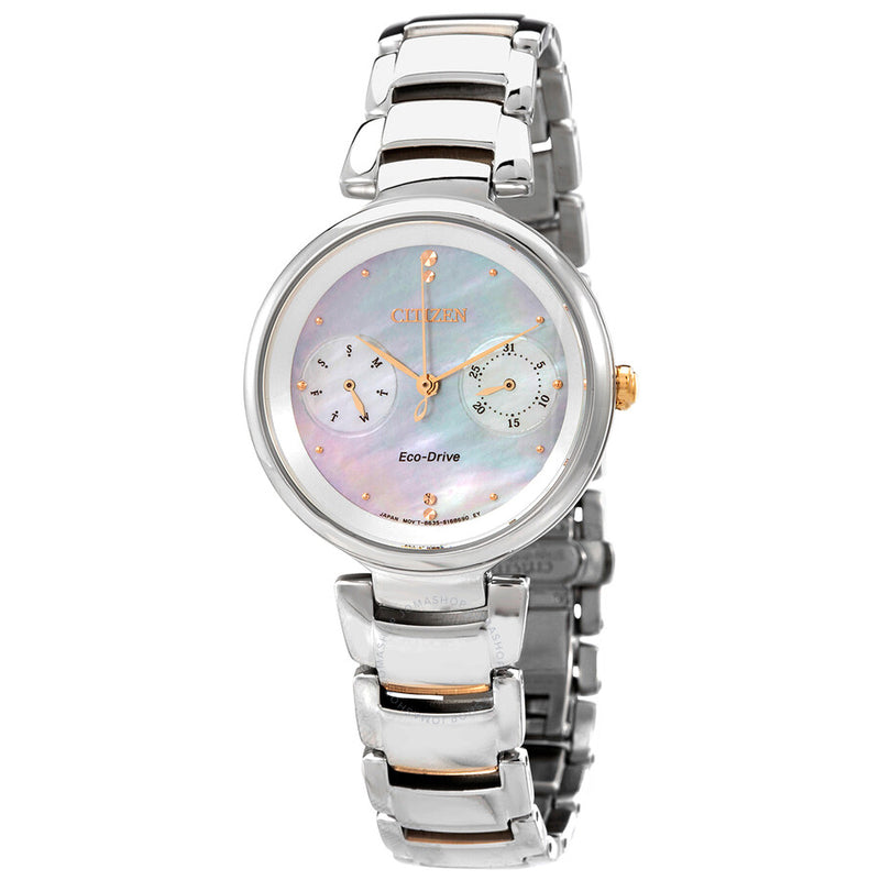 Citizen Chronograph Mother of Pearl Crystal Dial Ladies Watch FD1106-81D - The Watches Men & Co