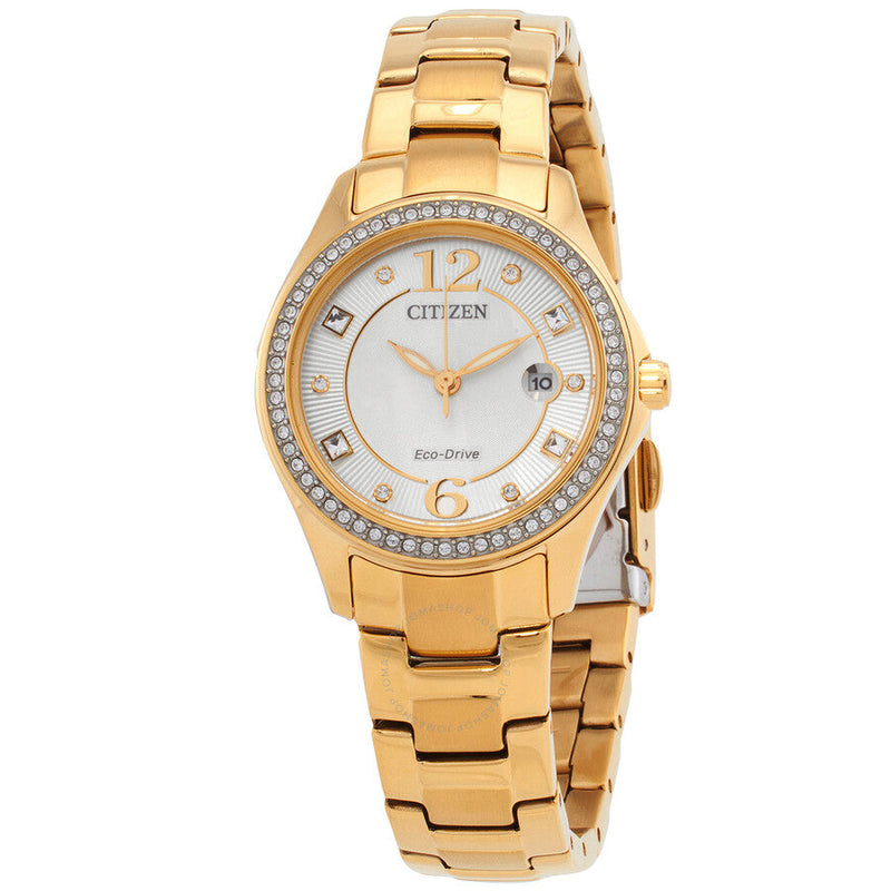 Citizen Crystal Eco-Drive Champagne Dial Ladies Watch FE1147-79P - The Watches Men & Co