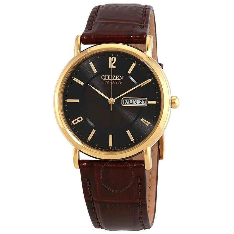 Citizen Eco Drive Black Dial Brown Leather Men's Watch BM8242-08E - The Watches Men & Co