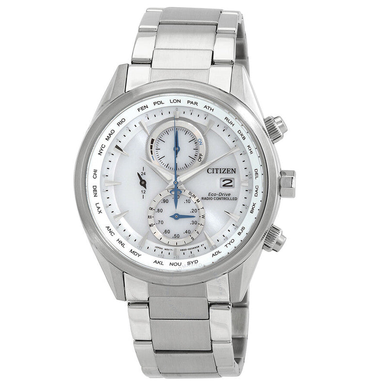 Citizen Eco-Drive Perpetual Alarm World Time Chronograph GMT White Dial Men's Watch AT8260-85A - The Watches Men & Co