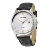 Citizen Eco-Drive Silver Dial Black Leather Men's Watch AW1236-03A - The Watches Men & Co