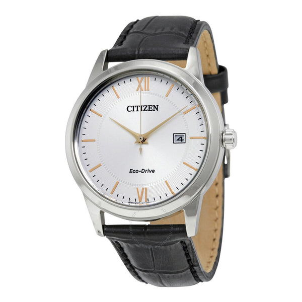 Citizen Eco-Drive Silver Dial Black Leather Men's Watch AW1236-03A - The Watches Men & Co