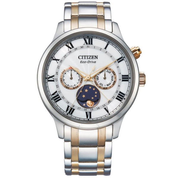 Citizen Eco-Drive White Dial Mooh Phase Stainless Steel Men's Watch AP1054-80A - The Watches Men & Co