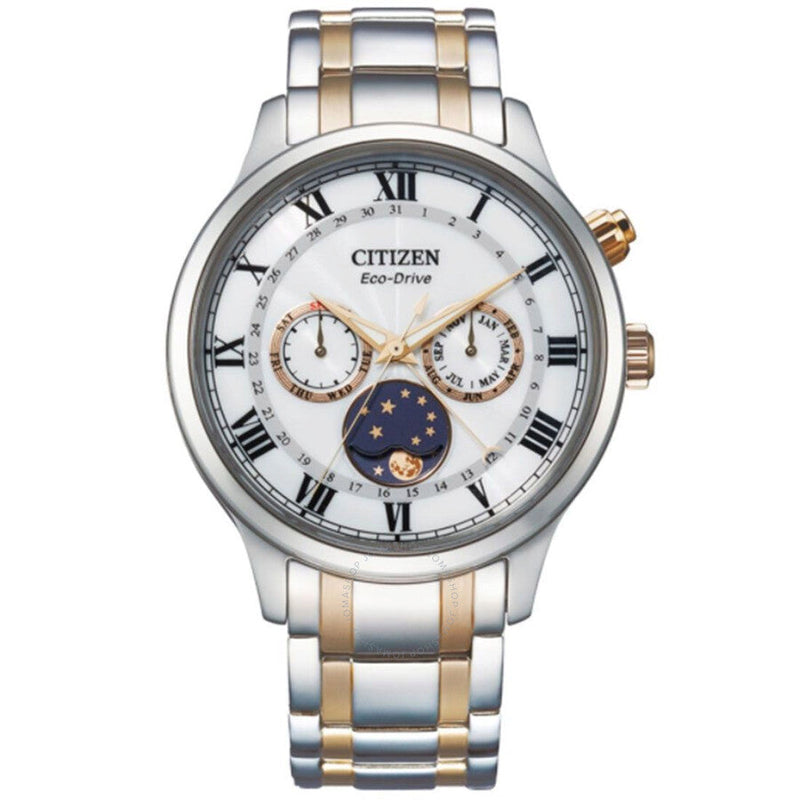 Citizen Eco-Drive White Dial Mooh Phase Stainless Steel Men's Watch AP1054-80A - The Watches Men & Co