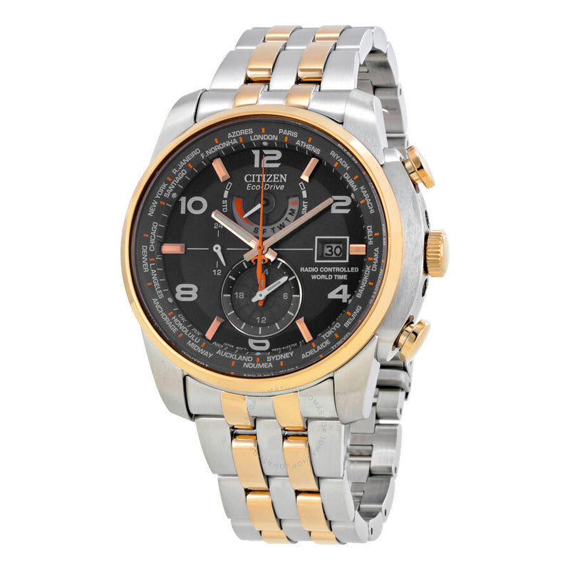 Citizen Eco Drive World Time Grey Dial Two-tone Men's Watch AT9016-56H - The Watches Men & Co