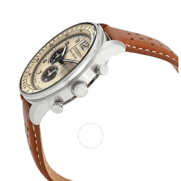 Citizen Eco-Drive Chronograph Beige Dial Brown Leather Men's Watch CA4500-16X - The Watches Men & Co #2