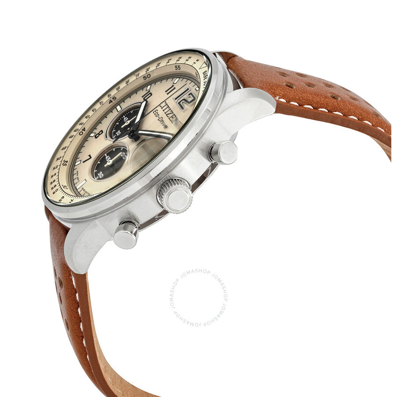 Citizen Eco-Drive Chronograph Beige Dial Brown Leather Men's Watch CA4500-16X - The Watches Men & Co #2