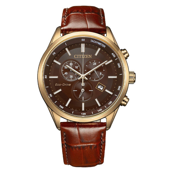 Citizen Eco-Drive Chronograph Brown Dial Men's Watch AT2573-07X - The Watches Men & Co