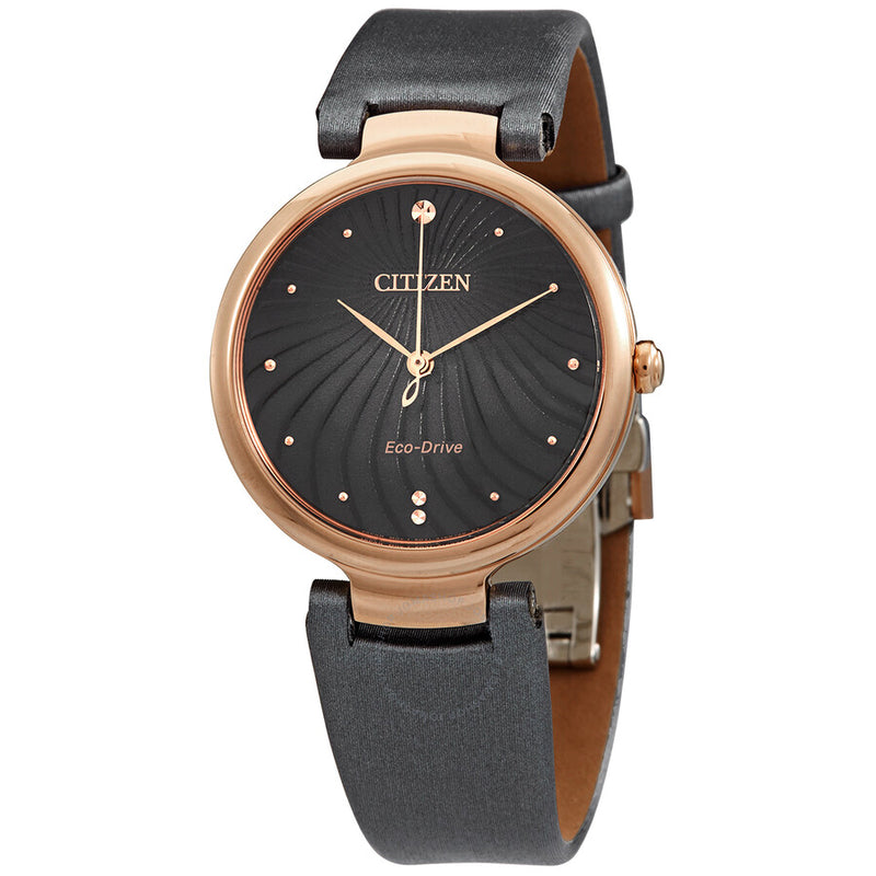 Citizen Eco-Drive Black Dial Grey Satin Ladies Watch EM0853-14H - The Watches Men & Co