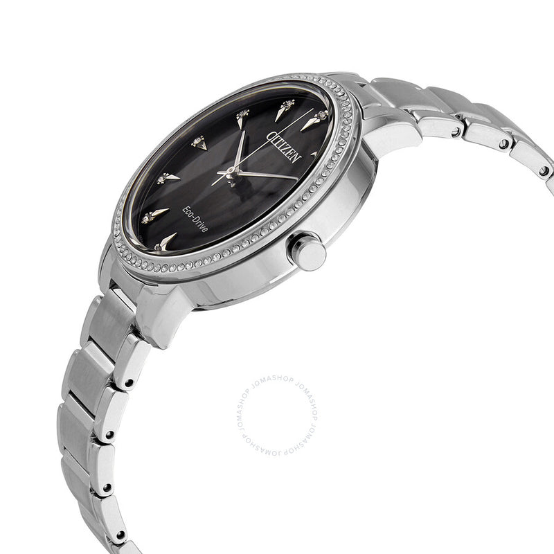 Citizen Eco-Drive Crystal Black Dial Stainless Steel Ladies Watch FE7040-53E - The Watches Men & Co #2