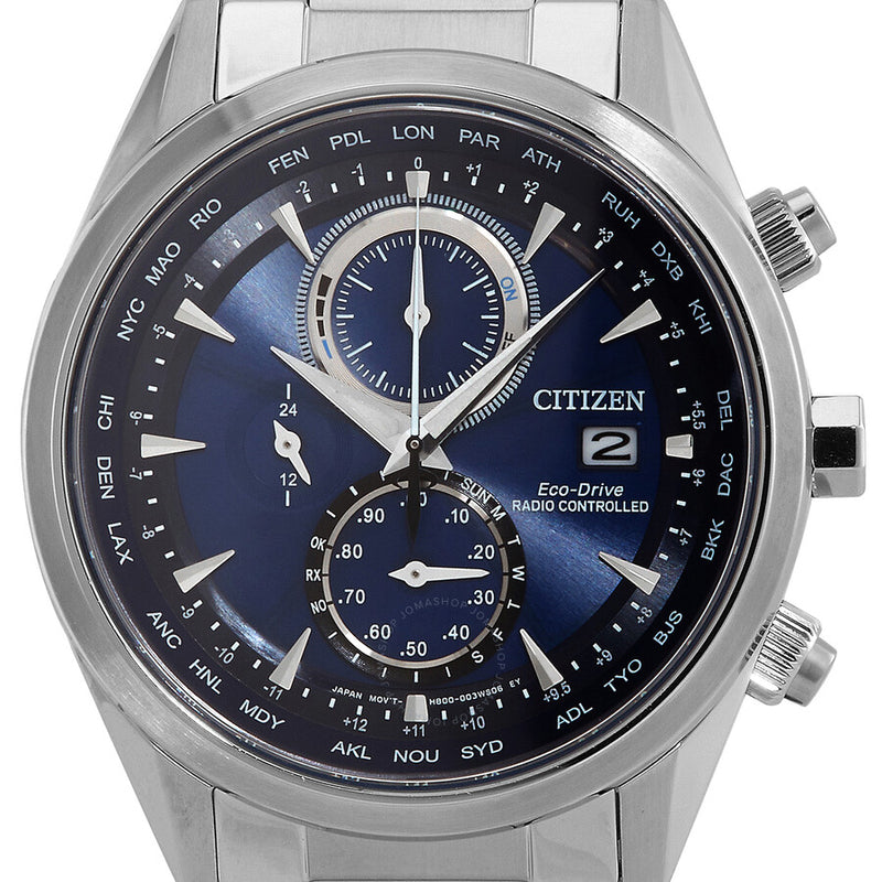 Citizen Eco-Drive Perpetual Alarm World Time Chronograph GMT Blue Dial Men's Watch AT8260-85L - The Watches Men & Co #4