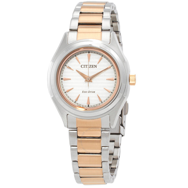 Citizen Elegance Eco-Drive White Dial Two-Tone Ladies Watch FE2116-85A - The Watches Men & Co