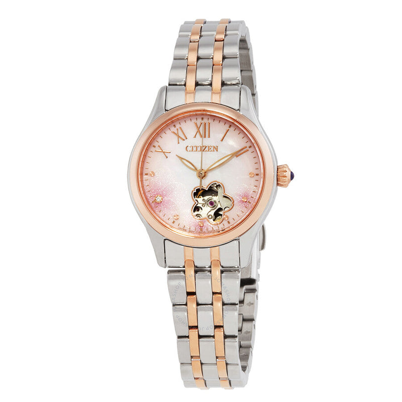 Citizen Luna Automatic Crystal Pink Dial Two-Tone Ladies Watch PR1044-87Y - The Watches Men & Co