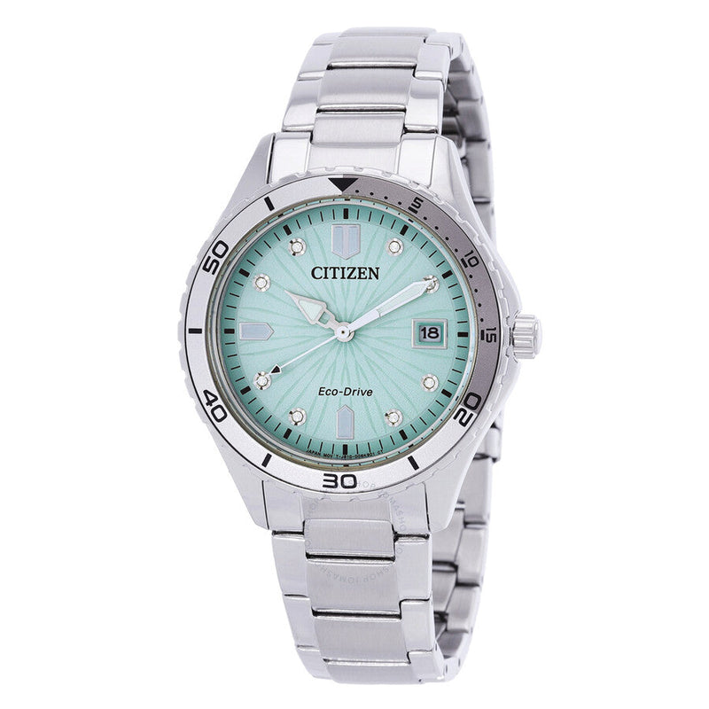 Citizen Marine Lady Crystal Eco-Drive Green Dial Watch FE6170-88L - The Watches Men & Co