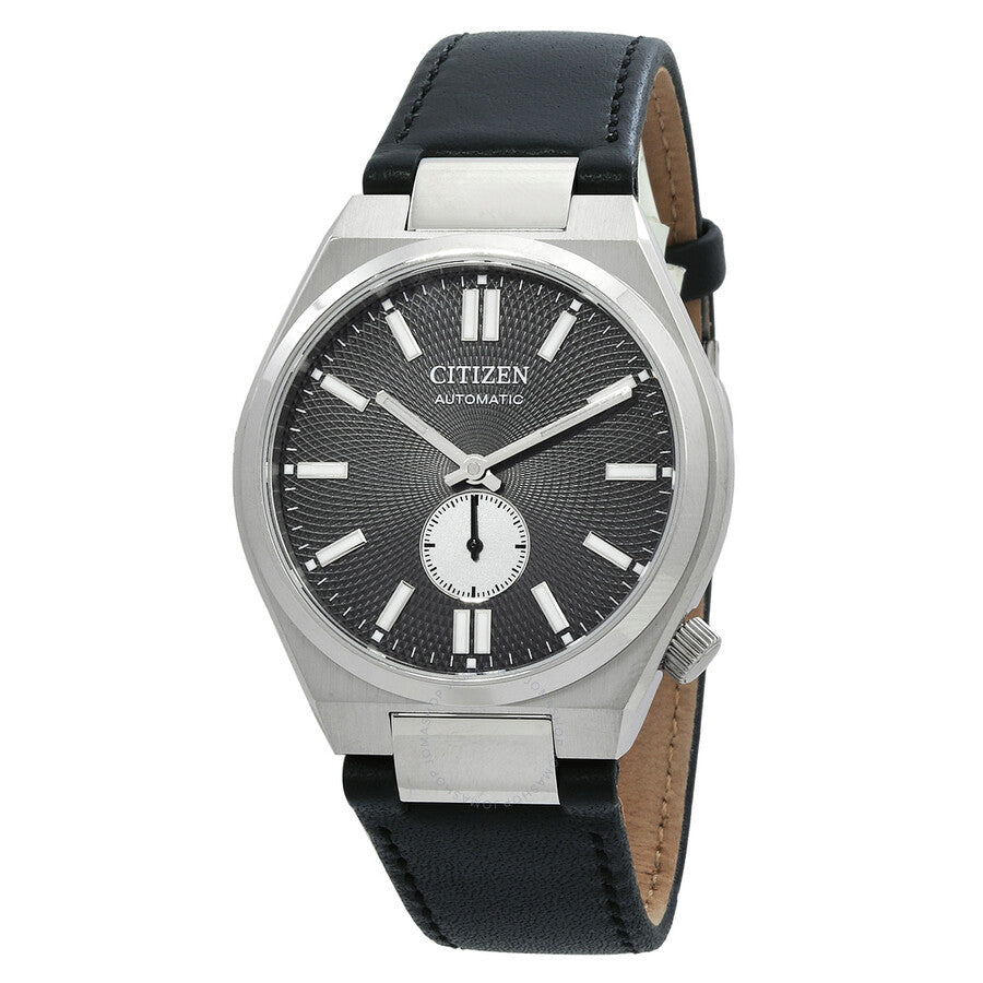 Citizen NK5010-01H automatic watch with 40mm stainless steel case, black dial, and black leather strap
