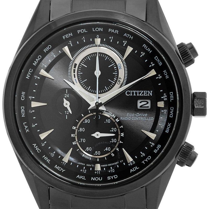 Citizen Perpetual Alarm World Time Chronograph GMT Black Dial Men's Watch AT8265-81E - The Watches Men & Co #4