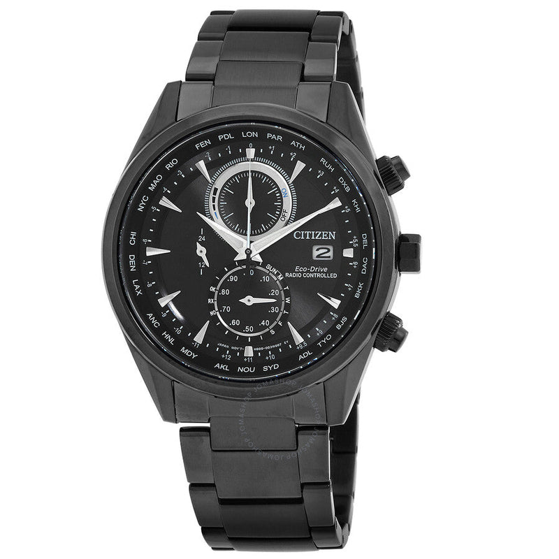 Citizen Perpetual Alarm World Time Chronograph GMT Black Dial Men's Watch AT8265-81E - The Watches Men & Co