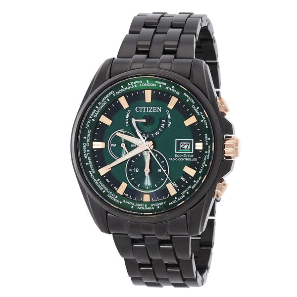 Citizen Perpetual Alarm World Time Eco-Drive GMT Green Dial Men's Watch AT9128-87X - The Watches Men & Co