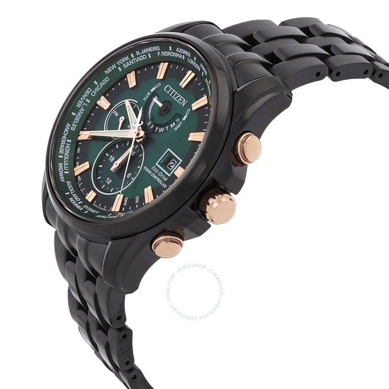 Citizen Perpetual Alarm World Time Eco-Drive GMT Green Dial Men's Watch AT9128-87X - The Watches Men & Co #2