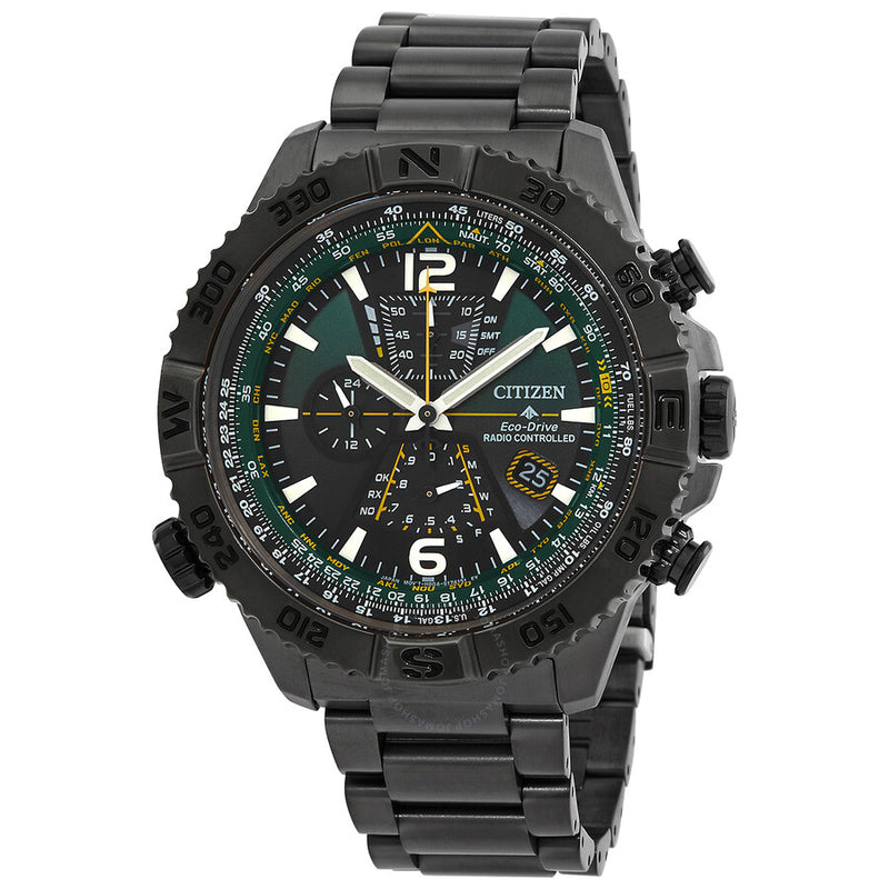 Citizen Promaster Navihawk A-T Perpetual World Time Chronograph GMT Green Dial Men's Watch AT8227-56X - The Watches Men & Co