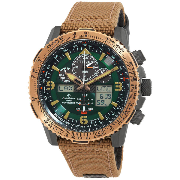 Citizen Promaster Skyhawk Perpetual Alarm World Time Chronograph GMT Analog-Digital Green Dial Men's Watch JY8074-11X - The Watches Men & Co