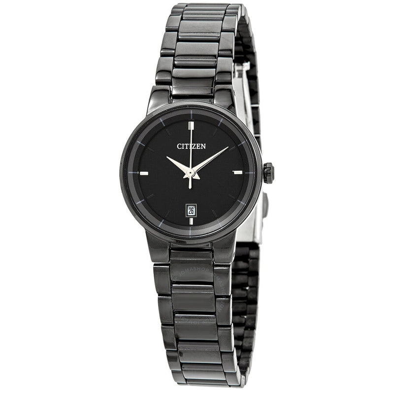 Citizen Quartz Black Dial Black Ion-plated Ladies Watch EU6017-54E - The Watches Men & Co