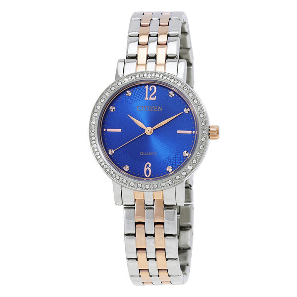 Citizen Quartz Crystal Blue Dial Two-Tone Ladies Watch EL3106-59L - The Watches Men & Co